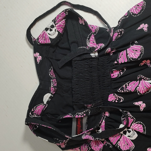 M VTG Jawbreaker Women's Sun Dress Pink Butterfly Skull Y2K 90s - Picture 12 of 12